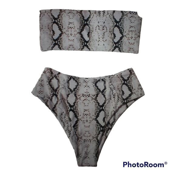 New OMKAGI Bandeau High Waist Snake Print Bikini Swimsuit Large New In Packa… - Picture 2 of 3